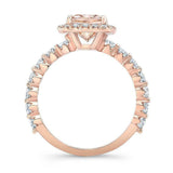 2.2ct Cushion Cut Morganite Engagement Ring 14k Rose Gold Finish Diamond Halo