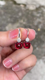 0.7ct Cushion Simulated Pink Ruby Leverback Drop Earrings 14k White Gold Plated