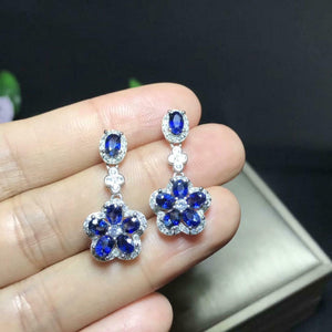 2.6ct Oval Cut Blue Sapphire Diamond Floral Drop Earrings 14k White Gold Finish