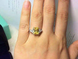 2ct Radiant Cut Yellow Sapphire 3 Stone Engagement Ring 14k White Gold Finish