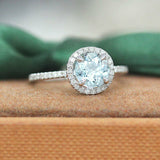 2.9Ct Round Cut Blue Aquamarine Diamond Halo Engagement Ring 14K White Gold Over