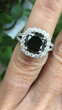 2ct Round Cut Black Diamond Engagement Ring Halo Split Shank 14k White Gold Over