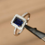 1.3ct Emerald Cut Blue Sapphire Solitaire Engagement Ring 18k White Gold Finish