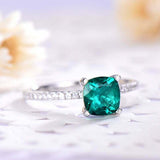 1.3ct Cushion Green Emerald Engagement Ring Diamond Accents 14k White Gold Over