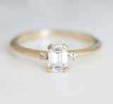 1.2ct Emerald Cut VVS1D Diamond Engagement Ring 14k Yellow Gold Finish Trilogy