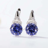 2.5ct Drop Earrings Round Cut Blue Tanzanite Stylish Design 14k WhiteGold Finish