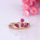 1.5ct Pear Round Cut Pink Ruby Engagement Ring Princess Crown 14k Rose Gold Over