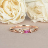 1ct Baguette Cut Pink Ruby Engagement Ring Petite Minimalist 14k RoseGold Finish