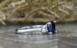 2ct Cushion Cut Blue Sapphire Engagement Ring 14k White Gold Finish Three Stone