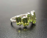 2.4ct Engagement Ring Emerald Cut Green Peridot Geometric Bar 14k WhiteGold Over