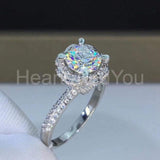 2ct Round Cut Moissanite Floral Heart Halo Engagement Ring 14K White Gold Plated