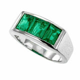 2.8ct Green Emerald Cut Engagement Ring Stylish Trilogy 14k White Gold Finish