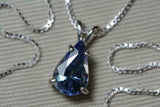 2.5ct Blue Sapphire Pendant Pear Cut Solitaire 14k White Gold Finish NO CHAIN