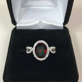 2ct Oval Cut Red Garnet Halo Split Band Engagement Ring 14k White Gold Finish