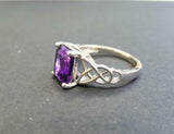 2ct  Emerald Cut Purple Amethyst Irish Trinity Solitaire Ring 14k WhiteGold Over