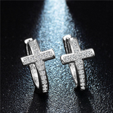 2Ct Round Brilliant Cut Diamond Cross Design Hoop Earrings 14K White Gold Finish