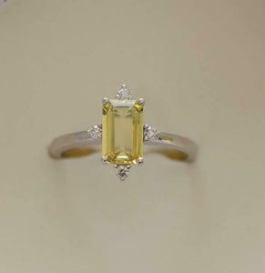 1.35ct Emerald Cut Yellow Sapphire Engagement Ring Solitaire 14k White Gold Over