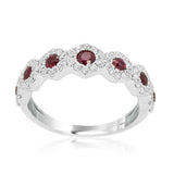 2ct Round Cut Pink Ruby Diamond Halo Stackable Wedding Band 14k WhiteGold Finish