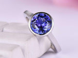 2ct Round Blue Sapphire Engagement Ring Bezel Set Solitaire 14k WhiteGold Finish