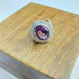 2.15ct Oval Cut Purple Amethyst Floral Engagement Ring 14k White Gold Finish