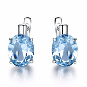 2.3ct Stud Earrings Oval Cut Blue Topaz Solitaire Latch Back 14k White Gold Over