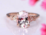 2.2ct Oval Cut Morganite Solitaire Ring 14k Rose Gold Finish with Round Accents