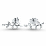 1ct Round Cut VVS1D Diamond Lead Vine Stud Earrings 14k White Gold Finish