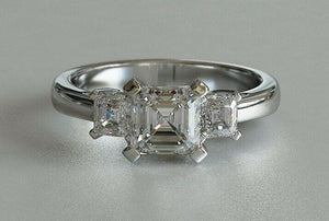 2.6ct Asscher Cut Diamond Engagement Ring Accent Trilogy 14k White Gold Finish