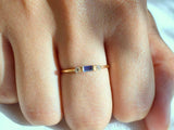 0.6ct Baguette Cut Blue Sapphire Minimalist Trilogy Ring 14k Yellow Gold Finish