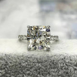 2.5Ct Cushion Cut Diamond Solitaire with Round Accent Ring 14K White Gold Finish