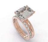 3.5ct Emerald Cut Diamond Engagement Ring Bridal Wedding Set 14k RoseGold Finish