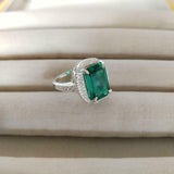 2.4ct Engagement Ring Green Emerald Cut Dotted Ball Halo 14k White Gold Finish