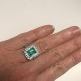 3ct Green Emerald Cut Engagement Ring Double Halo Cocktail 14k White Gold Finish