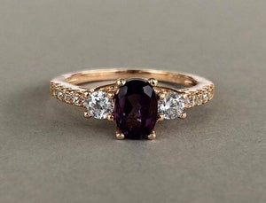 2ct Oval Cut Purple Amethyst Three Stone Engagement Ring 14k Rose Gold Finish