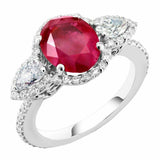 4ct Oval Cut Pink Ruby Engagement Ring Trilogy Pear Accent 14k White Gold Finish