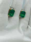 2ct Green Emerald Cut Solitaire Women Stud Earrings 14k White Gold Finish