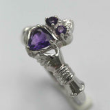 1.2ct Heart Cut Purple Amethyst Engagement Ring Claddagh 14k White Gold Finish