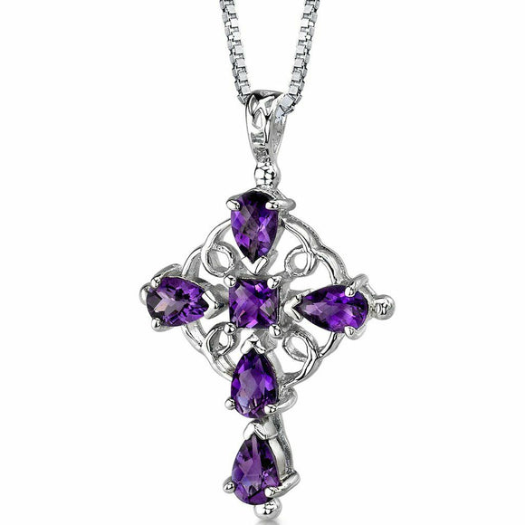 4Ct Oval Cut Purple Amethyst Jesus Cross Pendant 14K White Gold Finish NO CHAIN