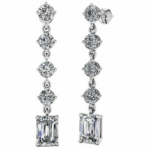 3ct Emerald Cut Diamond Elegant Vertical Tear Drop Earrings 14k White Gold Over