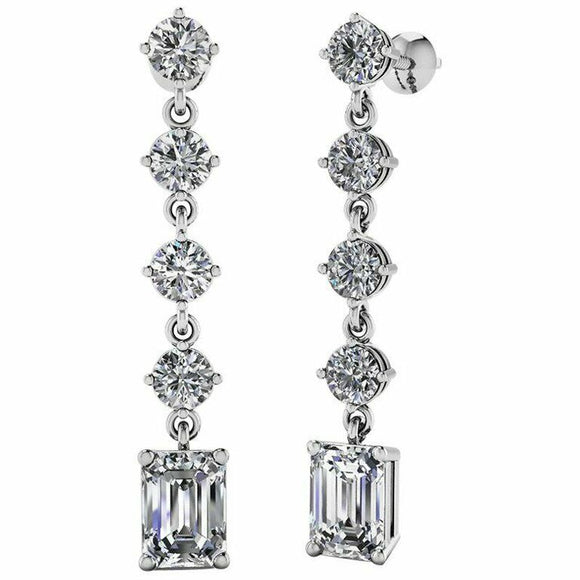 3ct Emerald Cut Diamond Elegant Vertical Tear Drop Earrings 14k White Gold Over