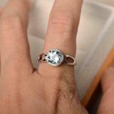 2ct Round Cut Blue Aquamarine Engagement Ring Halo Split Band 14k WhiteGold Over