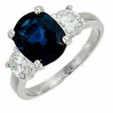 3ct Cushion Cut Blue Sapphire Engagement Ring Diamond Trilogy 14k WhiteGold Over