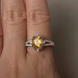 1ct Cushion Cut Yellow Citrine Engagement Ring 14k White Gold Finish Split Shank