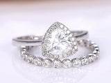 Bridal Set Women Engagement Ring 2ct Trillion Cut Diamond 14k White Gold Finish