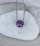 2ct Oval Purple Amethyst Bezel Set Solitaire Pendant Chain 14k White Gold Over