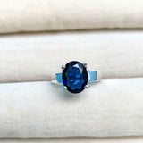 1.4ct Engagement Ring Oval Cut Blue Sapphire Solitaire 14k White Gold Finish