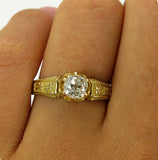 0.75Ct Round Cut Diamond Vintage Solitaire Engagement Ring 14K Yellow Gold Over