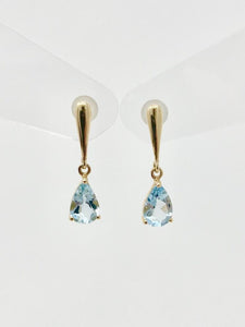 0.6ct Pear Simulated Aquamarine Solitaire Dangle Earrings 14k Yellow Gold Plated