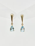 0.6ct Pear Simulated Aquamarine Solitaire Dangle Earrings 14k Yellow Gold Plated