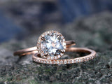 1.7Ct Round Cut Blue Aquamarine Bridal Set Engagement Ring 18K Rose Gold Finish